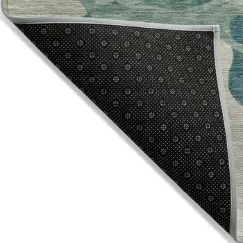 9' X 12' Teal Blue Ivory And Beige Abstract Washable Indoor Outdoor Area Rug