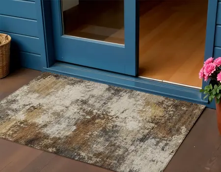 3' X 5' Brown And Beige Abstract Washable Indoor Outdoor Area Rug