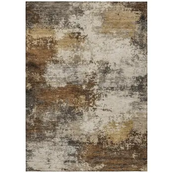 3' X 5' Brown And Beige Abstract Washable Indoor Outdoor Area Rug