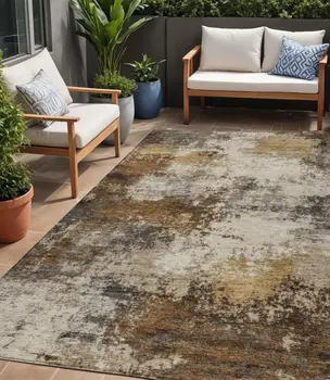 5' X 8' Brown And Beige Abstract Washable Indoor Outdoor Area Rug