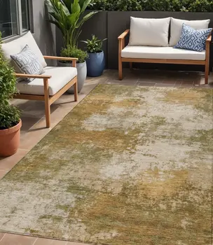 5' X 8' Copper And Ivory Abstract Washable Indoor Outdoor Area Rug
