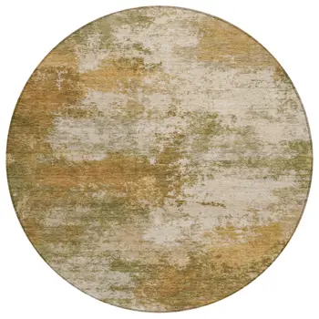 8' Copper And Ivory Round Abstract Washable Indoor Outdoor Area Rug
