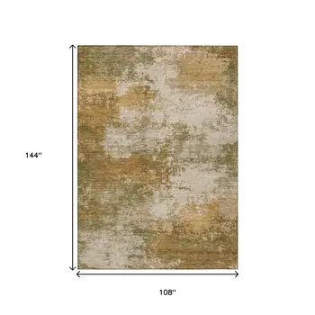 9' X 12' Copper And Ivory Abstract Washable Indoor Outdoor Area Rug