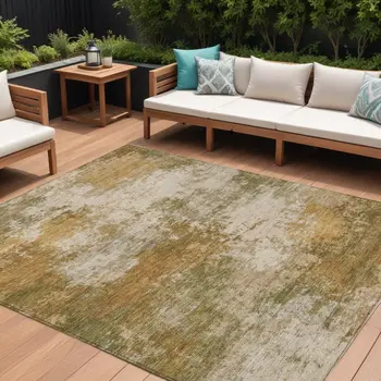 9' X 12' Copper And Ivory Abstract Washable Indoor Outdoor Area Rug