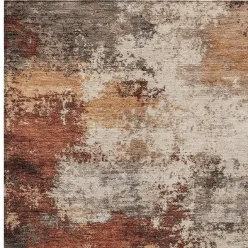 5' X 8' Rust And Beige Abstract Washable Indoor Outdoor Area Rug