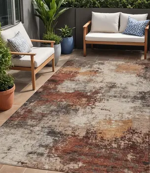 5' X 8' Rust And Beige Abstract Washable Indoor Outdoor Area Rug