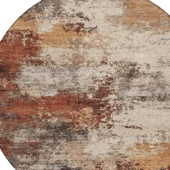 8' Rust And Beige Round Abstract Washable Indoor Outdoor Area Rug