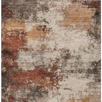 9' X 12' Rust And Beige Abstract Washable Indoor Outdoor Area Rug