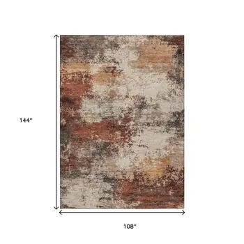 9' X 12' Rust And Beige Abstract Washable Indoor Outdoor Area Rug