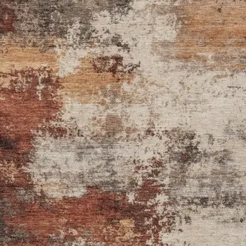 9' X 12' Rust And Beige Abstract Washable Indoor Outdoor Area Rug