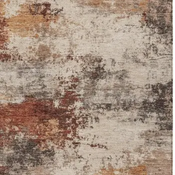 9' X 12' Rust And Beige Abstract Washable Indoor Outdoor Area Rug