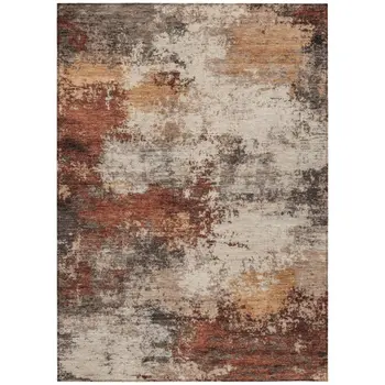 9' X 12' Rust And Beige Abstract Washable Indoor Outdoor Area Rug