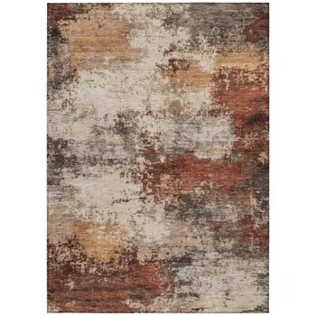 10' X 14' Rust And Beige Abstract Washable Indoor Outdoor Area Rug