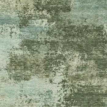 5' X 8' Artichoke Green And Pale Aqua Abstract Washable Indoor Outdoor Area Rug