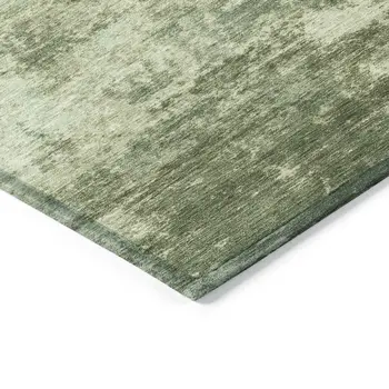 8' Artichoke Green And Pale Aqua Round Abstract Washable Indoor Outdoor Area Rug