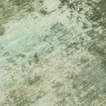 8' Artichoke Green And Pale Aqua Round Abstract Washable Indoor Outdoor Area Rug