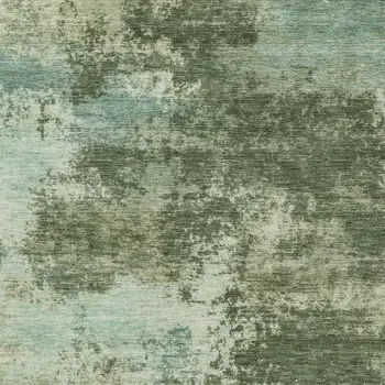 9' X 12' Artichoke Green And Pale Aqua Abstract Washable Indoor Outdoor Area Rug