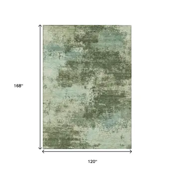 10' X 14' Artichoke Green And Pale Aqua Abstract Washable Indoor Outdoor Area Rug