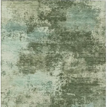 10' X 14' Artichoke Green And Pale Aqua Abstract Washable Indoor Outdoor Area Rug