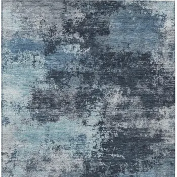3' X 5' Blue And Ivory Abstract Washable Indoor Outdoor Area Rug