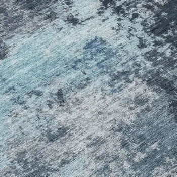 8' Blue And Ivory Round Abstract Washable Indoor Outdoor Area Rug