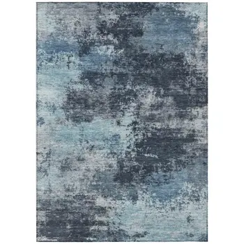 9' X 12' Blue And Ivory Abstract Washable Indoor Outdoor Area Rug