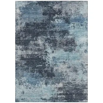 10' X 14' Blue And Ivory Abstract Washable Indoor Outdoor Area Rug