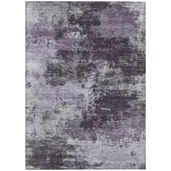 3' X 5' Purple And Ivory Abstract Washable Indoor Outdoor Area Rug