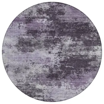 8' Purple And Ivory Round Abstract Washable Indoor Outdoor Area Rug