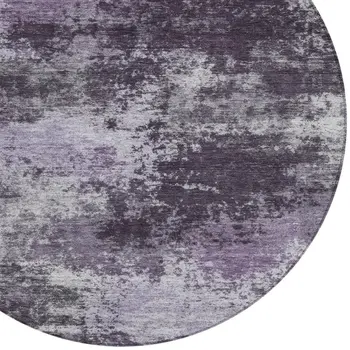 8' Purple And Ivory Round Abstract Washable Indoor Outdoor Area Rug