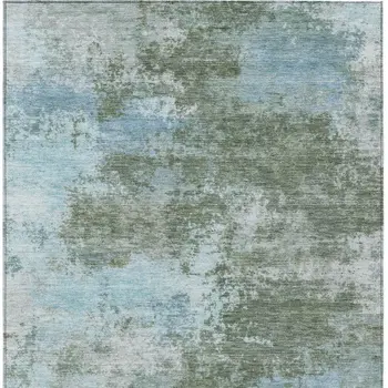 3' X 5' Sage And Denim Blue Abstract Washable Indoor Outdoor Area Rug
