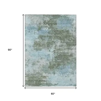 5' X 8' Sage And Denim Blue Abstract Washable Indoor Outdoor Area Rug