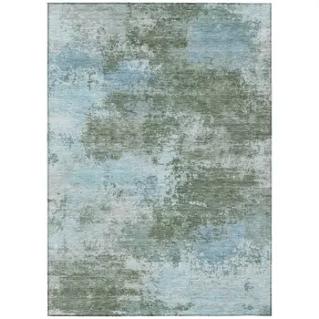 5' X 8' Sage And Denim Blue Abstract Washable Indoor Outdoor Area Rug