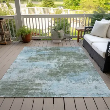 5' X 8' Sage And Denim Blue Abstract Washable Indoor Outdoor Area Rug