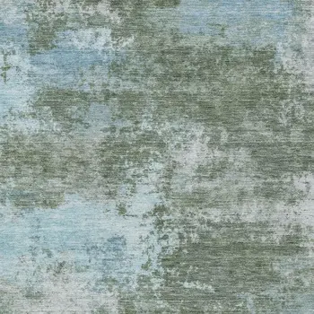 9' X 12' Sage And Denim Blue Abstract Washable Indoor Outdoor Area Rug
