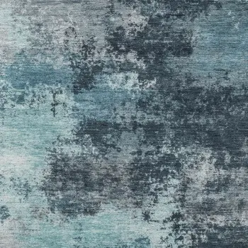 3' X 5' Teal Blue And Navy Blue Abstract Washable Indoor Outdoor Area Rug