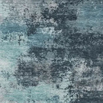 3' X 5' Teal Blue And Navy Blue Abstract Washable Indoor Outdoor Area Rug