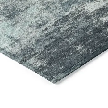 8' Teal Blue And Navy Blue Round Abstract Washable Indoor Outdoor Area Rug