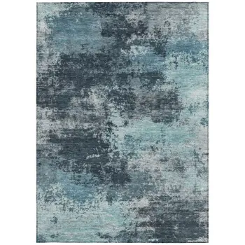 8' X 10' Teal Blue And Navy Blue Abstract Washable Indoor Outdoor Area Rug