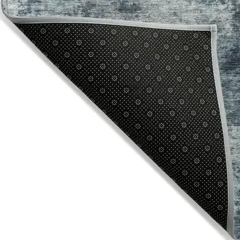 8' X 10' Teal Blue And Navy Blue Abstract Washable Indoor Outdoor Area Rug