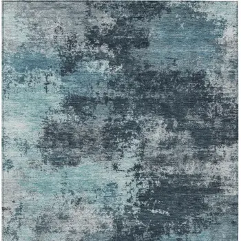 9' X 12' Teal Blue And Navy Blue Abstract Washable Indoor Outdoor Area Rug