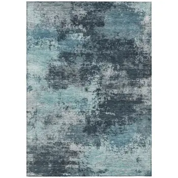 9' X 12' Teal Blue And Navy Blue Abstract Washable Indoor Outdoor Area Rug
