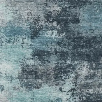 10' X 14' Teal Blue And Navy Blue Abstract Washable Indoor Outdoor Area Rug