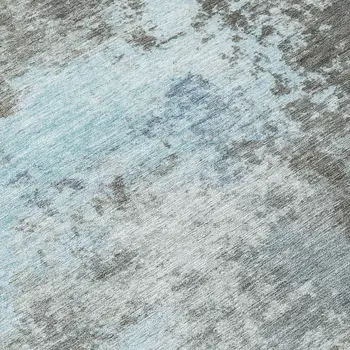 8' Taupe And Sky Blue Round Abstract Washable Indoor Outdoor Area Rug