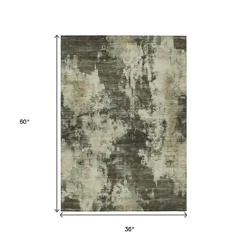 3' X 5' Brown And Beige Abstract Washable Indoor Outdoor Area Rug