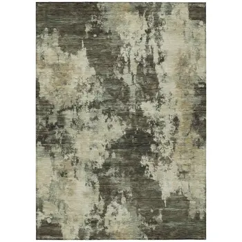 5' X 8' Brown And Beige Abstract Washable Indoor Outdoor Area Rug