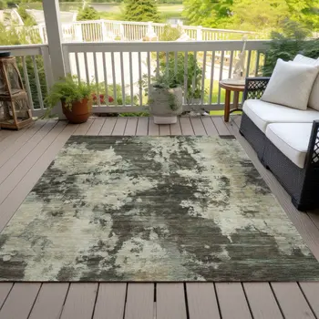 5' X 8' Brown And Beige Abstract Washable Indoor Outdoor Area Rug