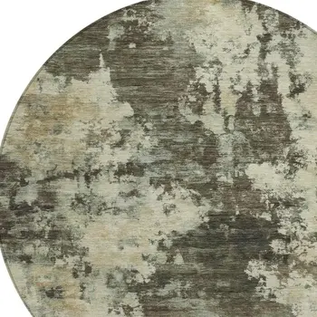 8' Brown And Beige Round Abstract Washable Indoor Outdoor Area Rug