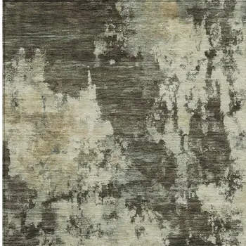 9' X 12' Brown And Beige Abstract Washable Indoor Outdoor Area Rug