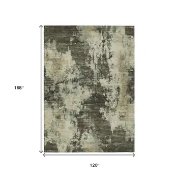 10' X 14' Brown And Beige Abstract Washable Indoor Outdoor Area Rug